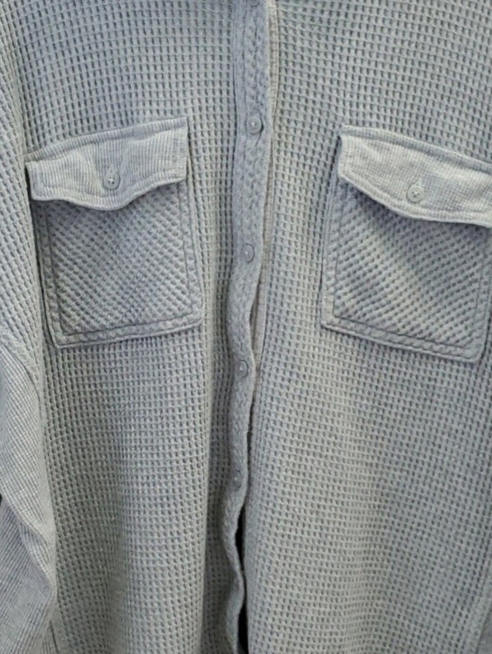 Aerie Lumberjane Waffle Knit Button Up Shirt / Shacket Size Medium Gray & White - Picture 3 of 9